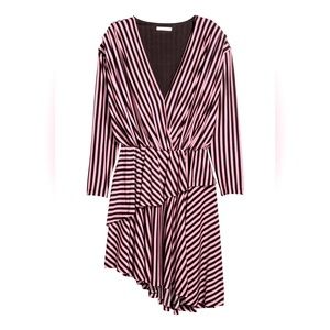 Pink Asymmetrical Long Sleeve V Neck Dress